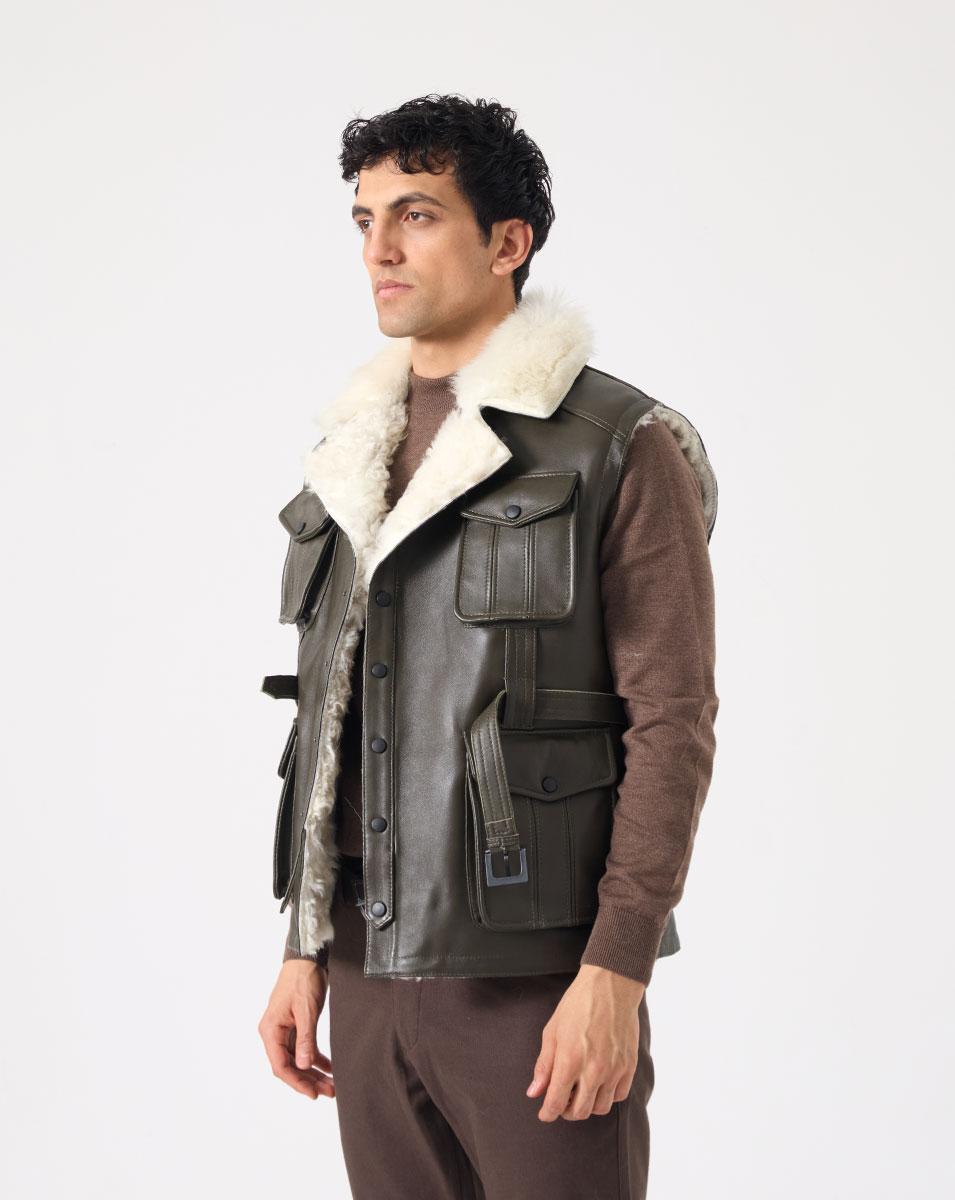 Blagie Unisex Kuzu Kürkü Yelek - Yeşil